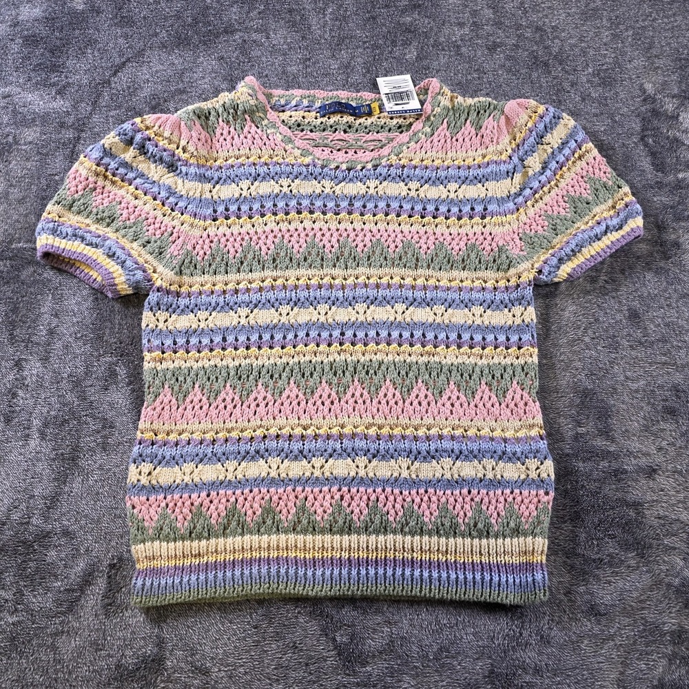 Polo Ralph Lauren Crochet Pointelle Knit Sweater Tee Shirt Fair Isle Womens M